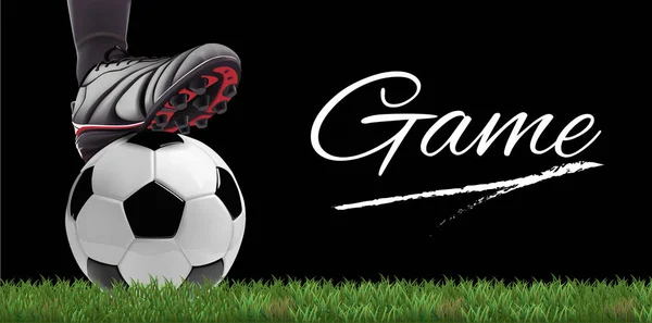 Pelota de fútbol con pies de jugador de fútbol sobre hierba verde — Archivo Imágenes Vectoriales