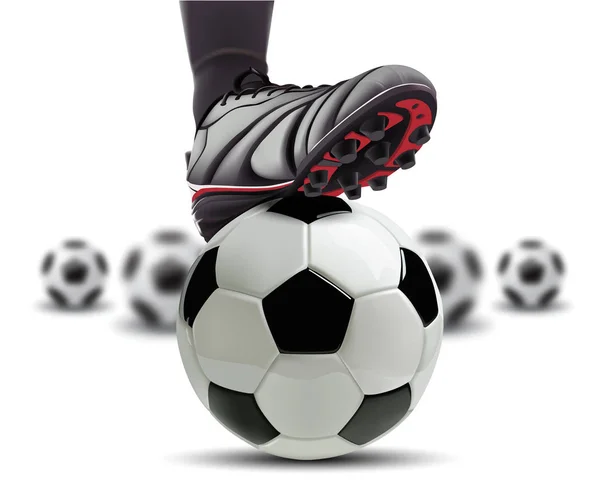 Soccer ball with football player feet on it. — Stock Vector