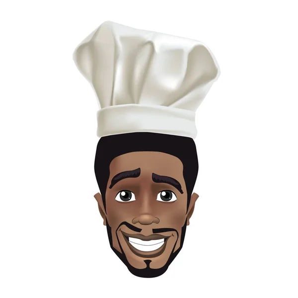 Hombres africanos sonriendo chef. Negro chico cara avatar con sonrisa y chefs sombrero — Vector de stock