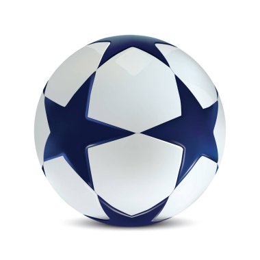 3D futbol topu. Beyaz zemin üzerine mavi yıldızlar futbol topu.