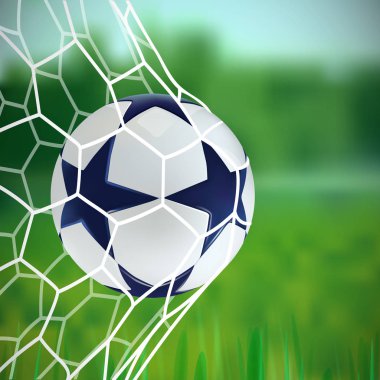3D futbol topu. Yeşil zemin üzerine mavi yıldızlar futbol topu.