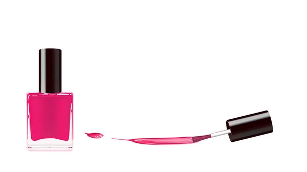 Pembe oje şişe şişe ile üst kapak ve beyaz arka plan üzerinde izole smear açılan tırnak. Vektör çizim.