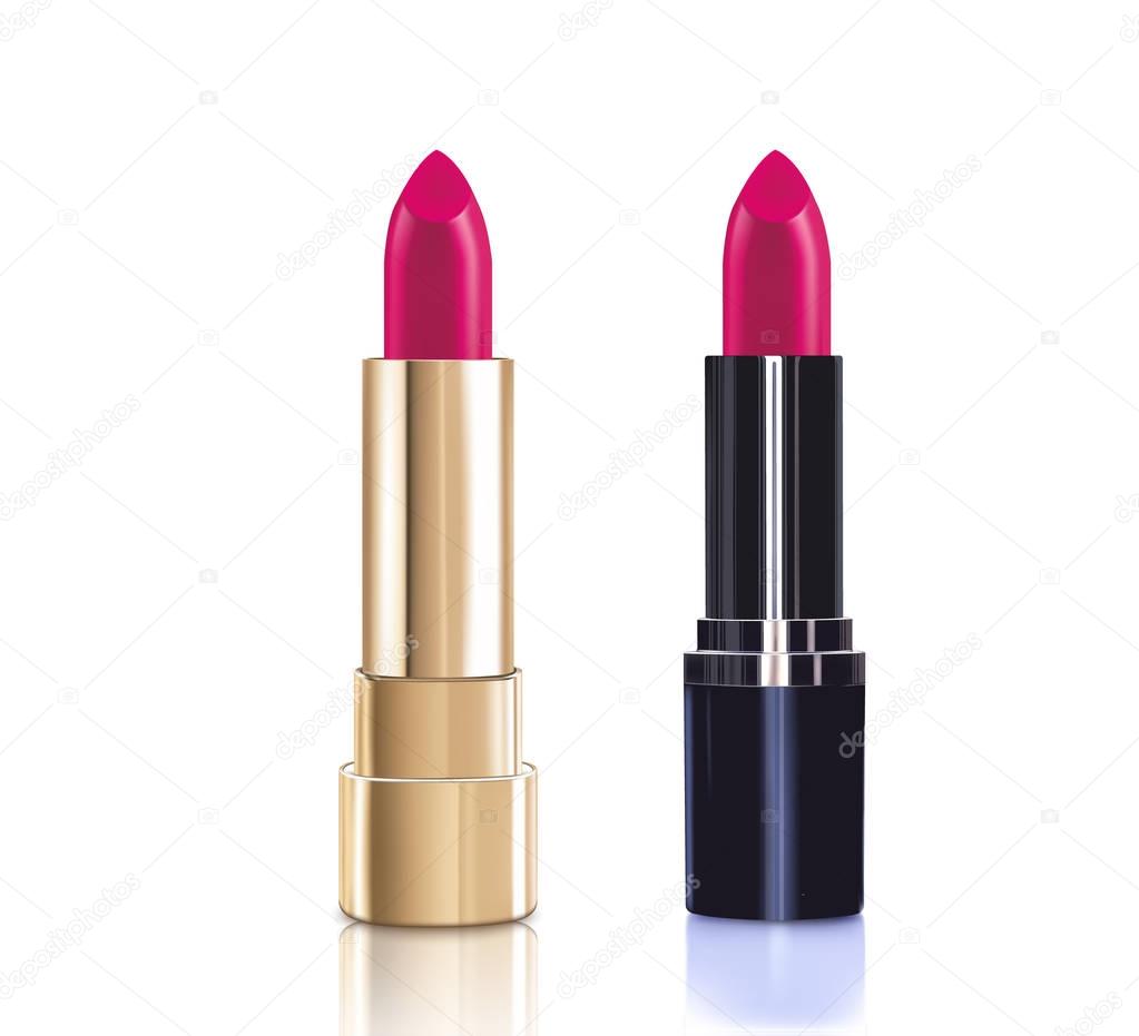 Beautiful different lipsticks. Makeup realistic cosmetic vector illustration isolated on white.