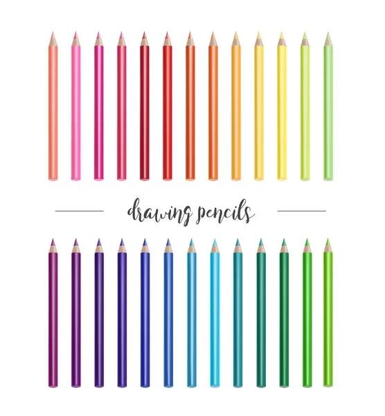 26 realista colorido lápis vetor definido no fundo branco isolado — Vetor de Stock