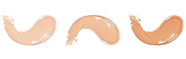 Crema de base líquida cosmética engastada en diferentes trazos de manchas de color. Componen frotis aislados sobre fondo blanco . — Vector de stock