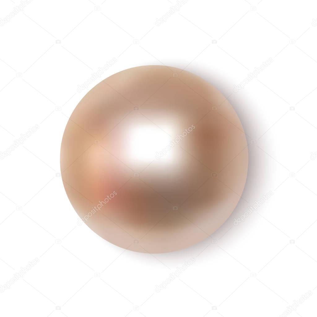 Pearl realistic on white background top view. Spherical beautiful 3D orb with transparent glares and highlights for decoration. Jewelry gemstones. Vector Illustration for your design and business.