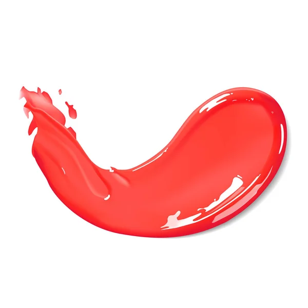 Kosmetiska flytande läppstift smeta i röda färgen smetar stroke. Göra upp smeta isolerad på vit bakgrund. — Stock vektor