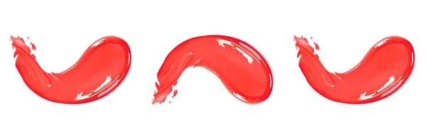 Esfregaço de batom líquido cosmético definido em diferentes traços de manchas de cor. Maquiagem esfregaços isolados no fundo branco . —  Vetores de Stock