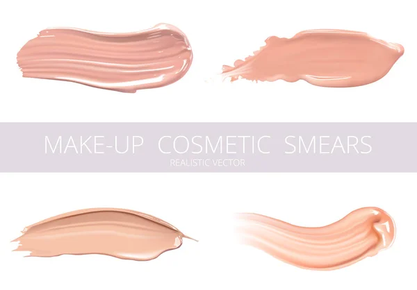 Kozmetik sıvı temel veya farklı renk leke smear vuruş krem karamel kümesidir. Beyaz arka plan üzerinde izole smear makyaj.