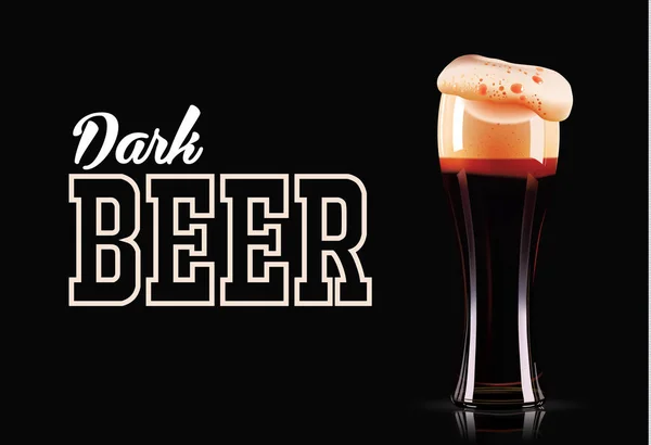 Elegantní pivní sklo šablona. Fotorealistické vektorové ilustrace tmavého piva na černém pozadí. — Stockový vektor