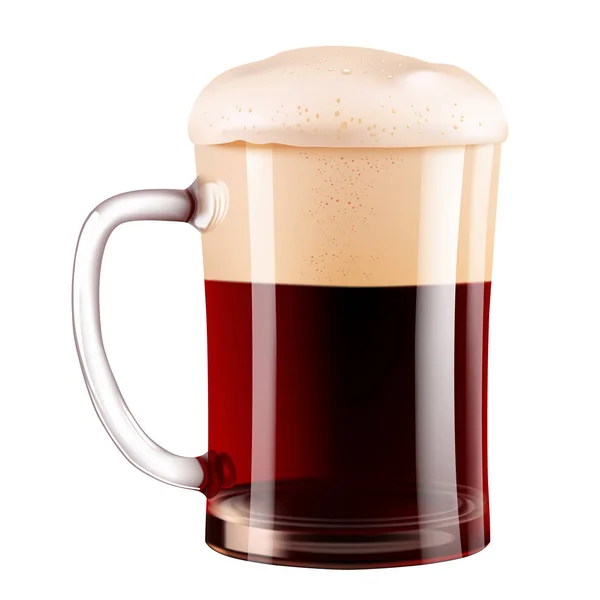 Элегантный бокал пива. Фотореалистичная векторная иллюстрация тёмной кружки пива на белом фоне . — стоковый вектор