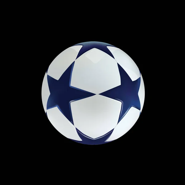 Bola de futebol. Bola de futebol com estrelas azuis sobre fundo preto . — Fotografia de Stock
