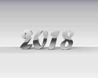 2018 gümüş krom numaraları tasarım. Parlayan desen krom. Happy New Year Banner gri arka plan üzerinde 2018 sayılarla. Vektör çizim.
