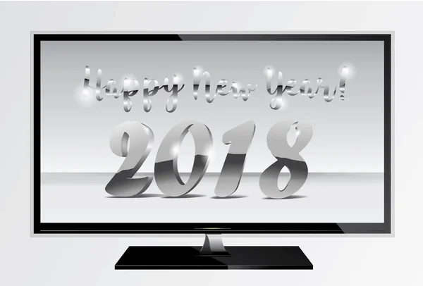 2018 Silber Chrom Zahlen Design ont TV-Bildschirm. frohes neues Jahr TV-Banner mit Zahlen für 2018 auf grauem Hintergrund. Vektorillustration. — Stockvektor