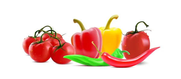 Různých druhů zeleniny, chladné ikony peper a rajče. Vektor zeleniny nápis. — Stockový vektor