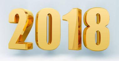 2018 tarihte 3d formatında hafif bir arka plan. 2018 Happy New Year Banner parlayan altın. Vektör çizim