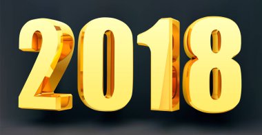 Tarih 2018 3d formatında siyah bir zemin üzerine. 2018 Happy New Year Banner parlayan altın. Vektör çizim