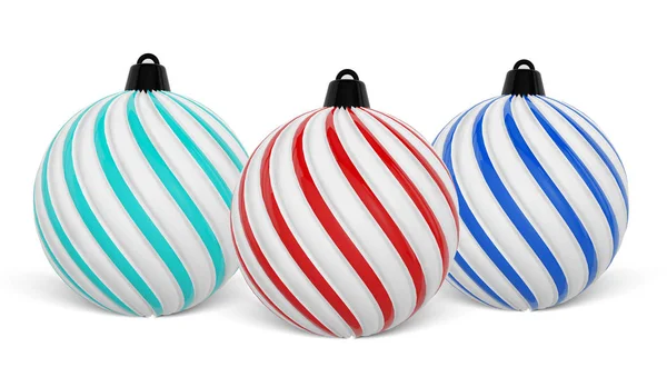 Kerst bal in verschillende kleuren. Twisted kerstballen op witte achtergrond. 3D-rendering. — Stockfoto