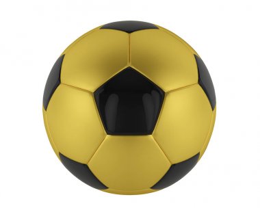 Altın ve siyah futbol topu izole. Futbol topu mat altın 3D render renk.