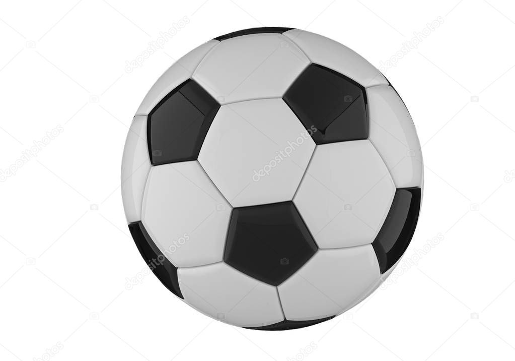 Leather black and white football ball. Soccer ball. 3D rendering