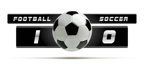 Banner blanco de fútbol o fútbol con bola 3d y marcador sobre fondo blanco. Juego de fútbol momento gol partido con pelota en la red — Vector de stock