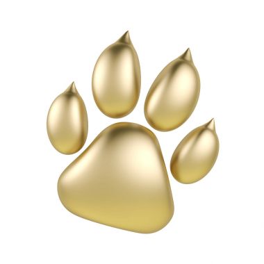 Golden pençe yazdırma simgesi beyaz arka plan üzerinde izole. Köpek pençe ayak izi 3d render