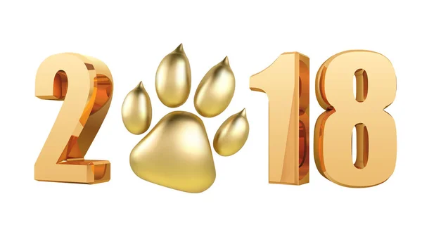 Neues Jahr 2018 mit Symbol Hund Fußabdruck in 3D-Stil glitzern leuchtenden Text - Illustration Vektor — Stockvektor