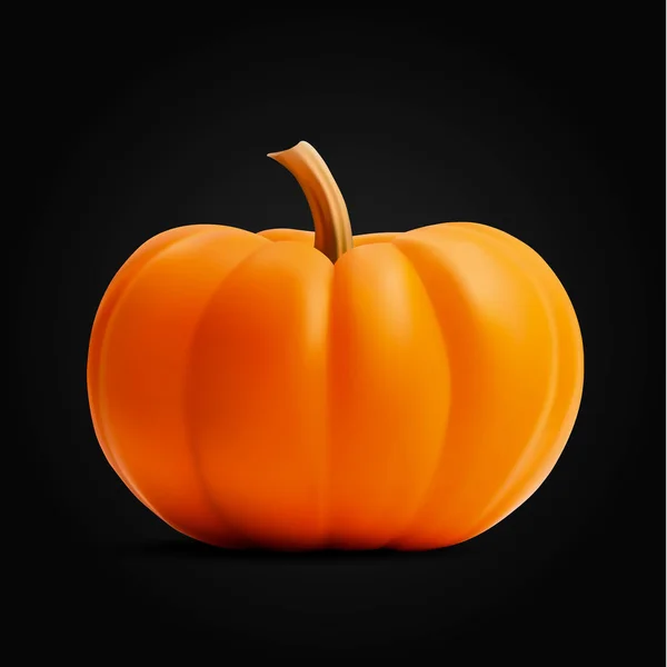 Bright orange vector realistic pumpkin isolated on black background — Stock Vector