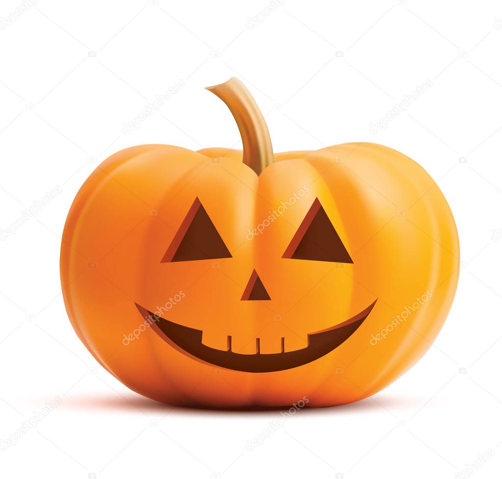 Pumpkin smiling face on white background. Pumpkin scary face halloween. Vector illustration of happy pumpkin.