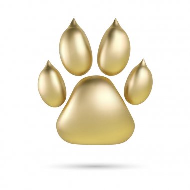 Vektör Golden pençe izi hayvan logo veya beyaz arka plan üzerinde izole simgesi. Köpek pençe ayak izi logosunu görmeniz gerekir. Köpek 2018 yıl