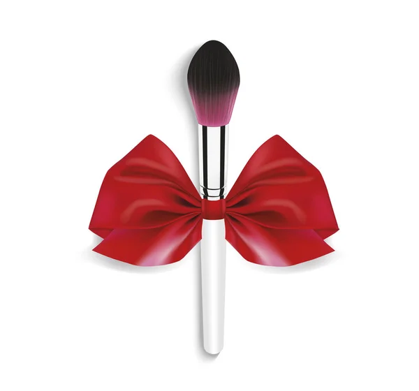 Make-up Pinsel und Schleife mit rotem Band isoliert auf weißem Hintergrund — Stockvektor