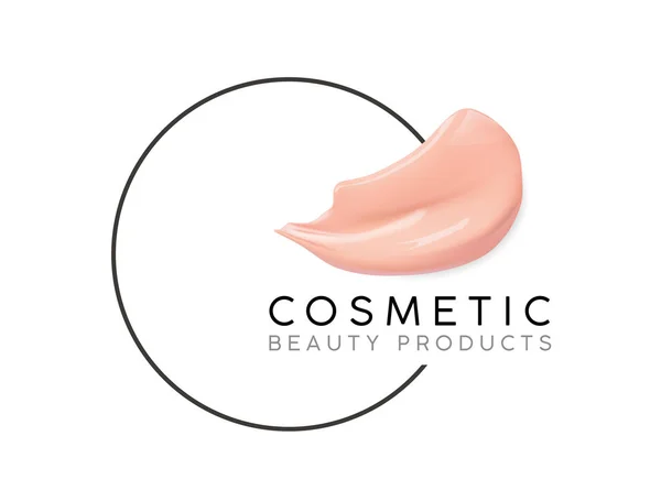 Modèle de conception de maquillage avec place pour le texte. Logo cosmétique concept de fond de teint liquide et rouge à lèvres frottis coups — Image vectorielle