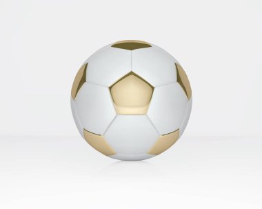 Beyaz arka plan üzerinde beyaz ve altın futbol topu. Altın futbol topu