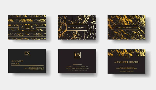 Zarif siyah lüks Set ile kartvizit Mermer doku ve altın ayrıntı vektör şablon, afiş veya davet altın folyo ayrıntılarla. Marka ve kimlik grafik tasarım