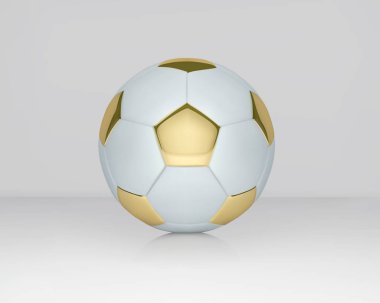 Beyaz arka plan üzerinde beyaz ve altın futbol topu. Altın futbol topu