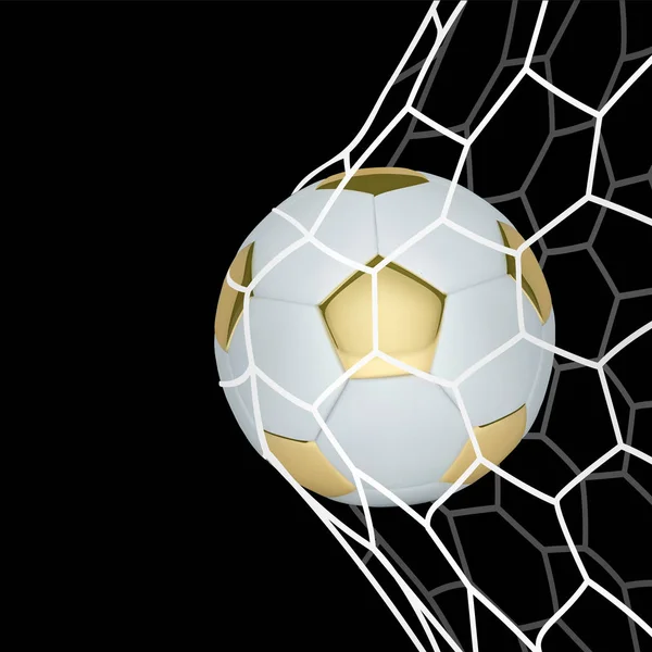 Vecteur d'or Ballon de football réaliste ou ballon de football en filet sur fond noir. Boule vectorielle de style 3d — Image vectorielle