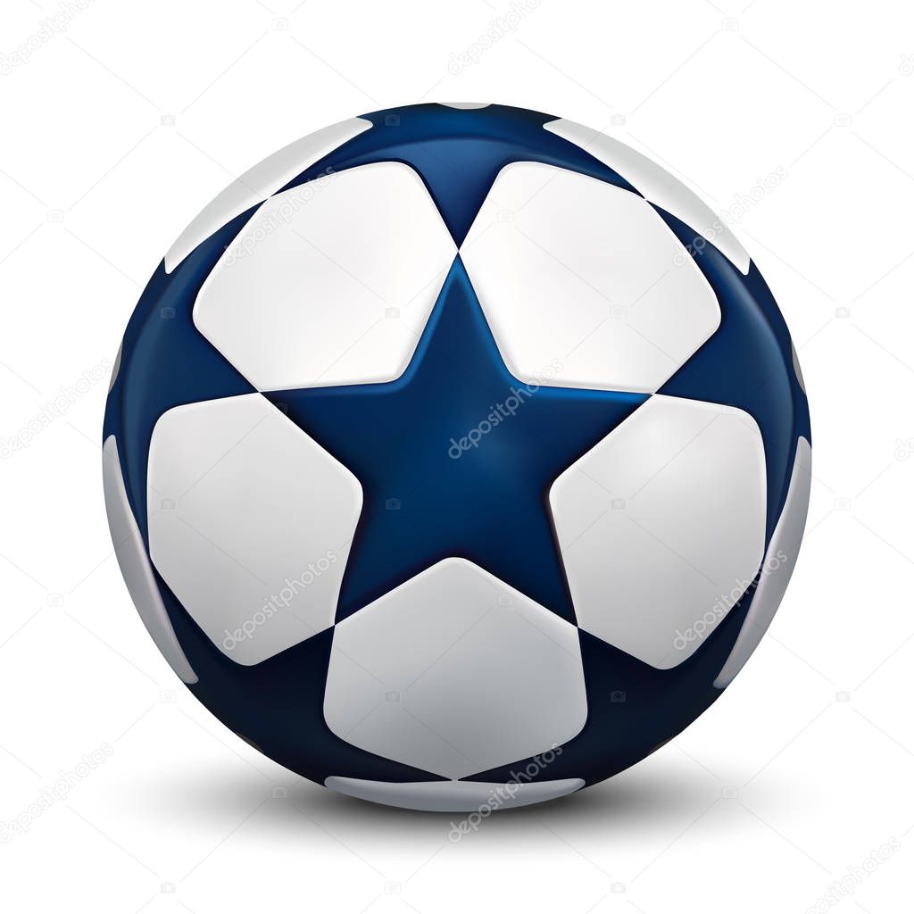 Soccer ball. Football ball with blue stars. Vector.