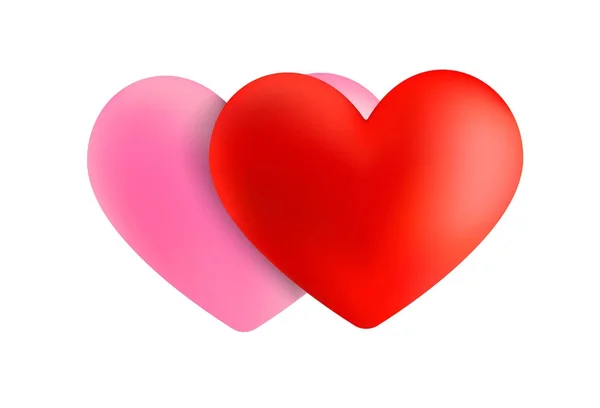 Vektor 3d Herz isoliert auf weiß. Valentinstag rotes Herz und rosa Herz. schöne Herz-Illustration — Stockvektor