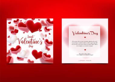 Sevgililer günü çok kalpleri cincept. Vektör çizim. 3D renkli kalpleri ince kare çerçeve vardı. Tatlı aşk afiş, el ilanı veya tebrik kartı. Metniniz için yer