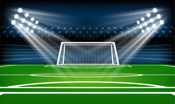 Football or soccer playing field. Sport Game. Football stadium spotlight and scoreboard background with glitter light vector illustration — Stock Vector