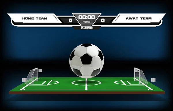 Fotbal nebo fotbalové hřiště s prvky infografiku a 3d koule. Sportovní hra. Fotbalový stadion reflektor a vysvědčení pozadí vektorové ilustrace — Stockový vektor