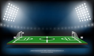 Futbol ya da futbol oyun alanı. Spor oyunu. Futbol 3d stadyum Spot arka plan illüstrasyon vektör