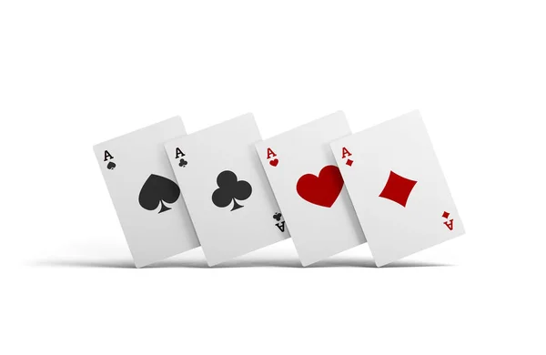 La combinazione di giocare a carte da poker casino. Isolato giocare a carte sul tavolo su sfondo bianco — Foto Stock