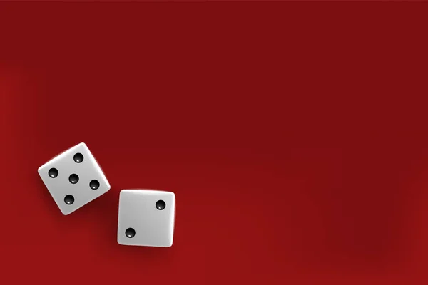 Ovanifrån av vita tärningar. Casino dice på röd bakgrund — Stock vektor