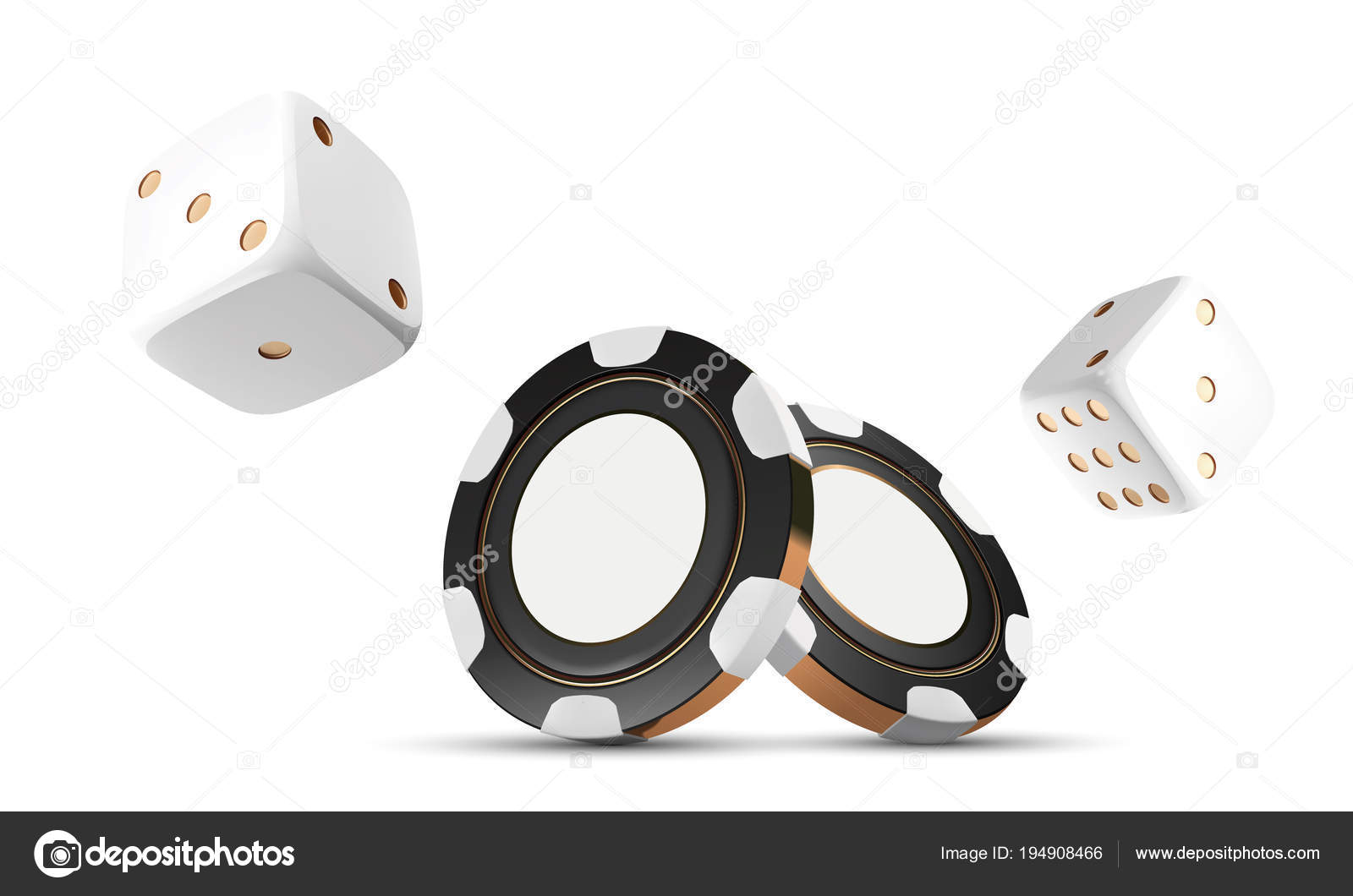 카지노 칩 그리고 주사위 흰색 절연입니다. 카지노 게임 3d 칩입니다. 온라인 카지노 배너입니다. 검은 현실적인 칩 했다. 개념, 포커  모바일 애플 리 케이 션 아이콘을 도박. 공중에서 떨어지는 칩 스톡 벡터 - ©