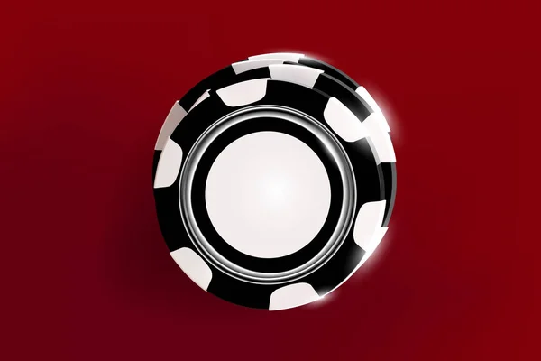 Vue du dessus des jetons noirs et blancs de Casino sur fond rouge. Jeu de jetons de casino en ligne sur table rouge jeu 3d concept vectoriel — Image vectorielle