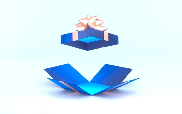 Weihnachten und Neujahr, offene Geschenkbox isoliert auf weißem Hintergrund. 3D-Darstellung. — Stockfoto