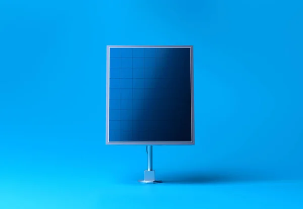 Mavi arka planda güneş paneli. Güneş panelinin fotovoltaik hücreleri temiz enerji üretiyor. 3d oluşturma. — Stok fotoğraf