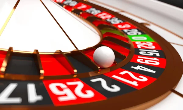 Luxury Casino roulette wheel. Casino background theme. Close-up white casino roulette with a ball on 21. Poker game table. 3d rendering illustration. — Stock Photo, Image