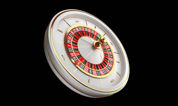 Ruota roulette Luxury Casino isolata su sfondo nero. Tema di fondo del casinò. Primo piano roulette casinò bianco. Tavolo da gioco del poker. Illustrazione rendering 3d . — Foto Stock